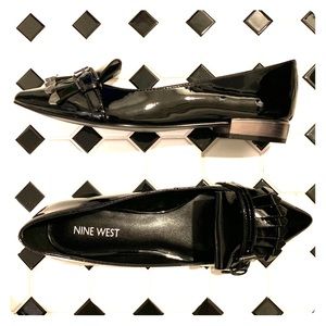 Nine West Black Patent Tessieo Fringe Flats